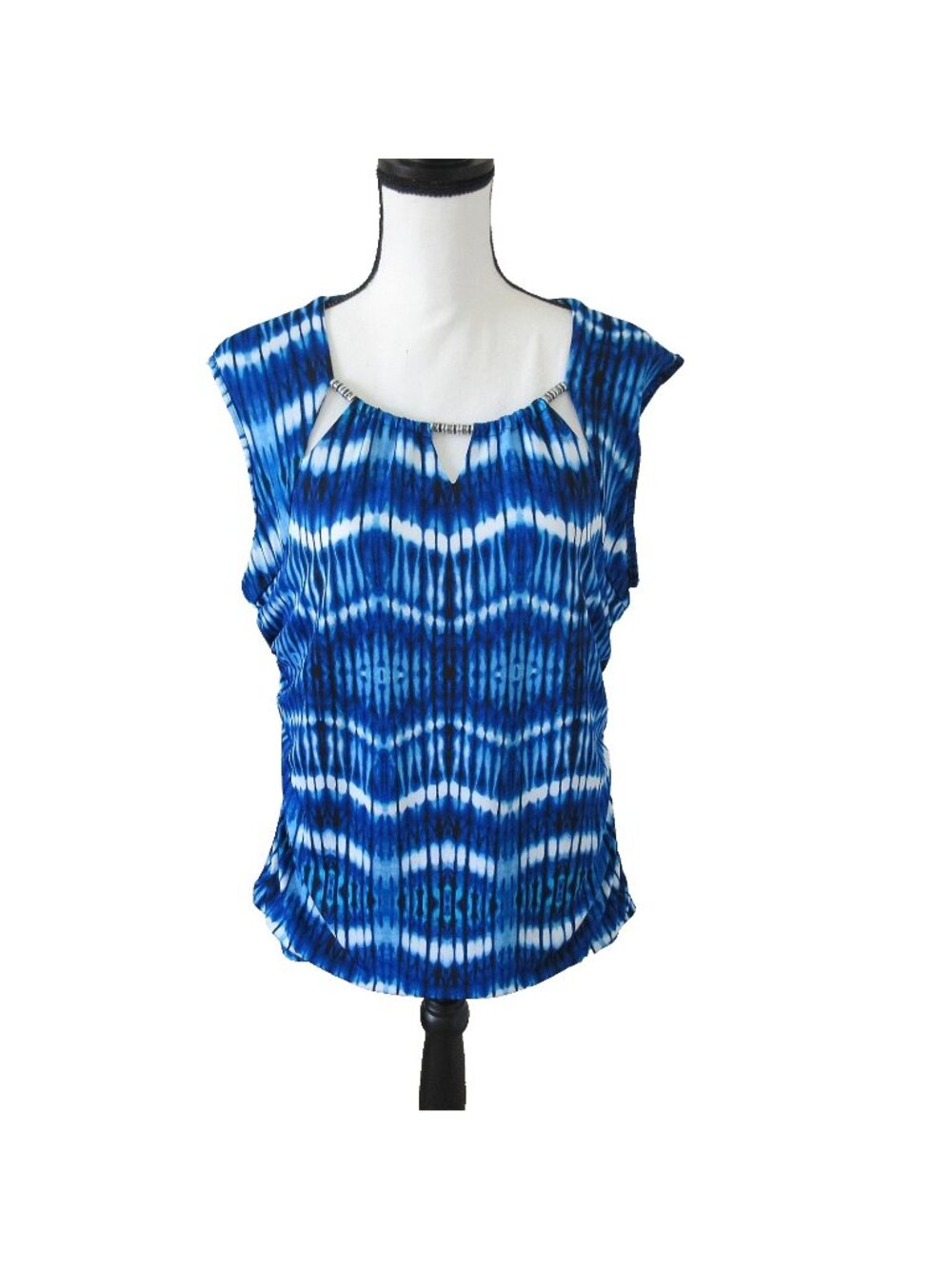 Vtg ALYX Womens XL Cap Sleeve Beaded Embellished Lined Blue Tank Top USA Made